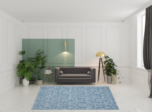 2' X 4' Blue Damask Power Loom Area Rug